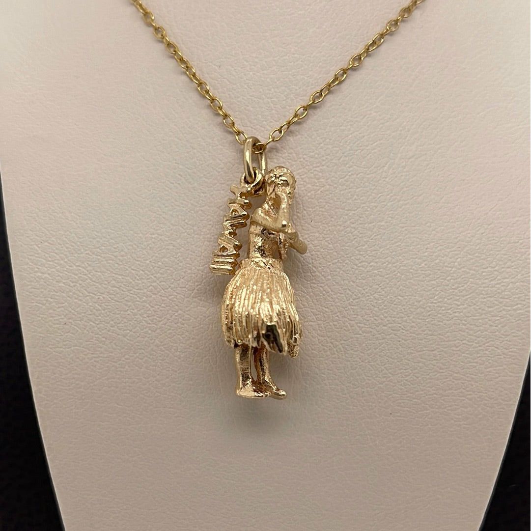 14K Yellow Gold Hawaii Hula Girl Charm Pendant P050