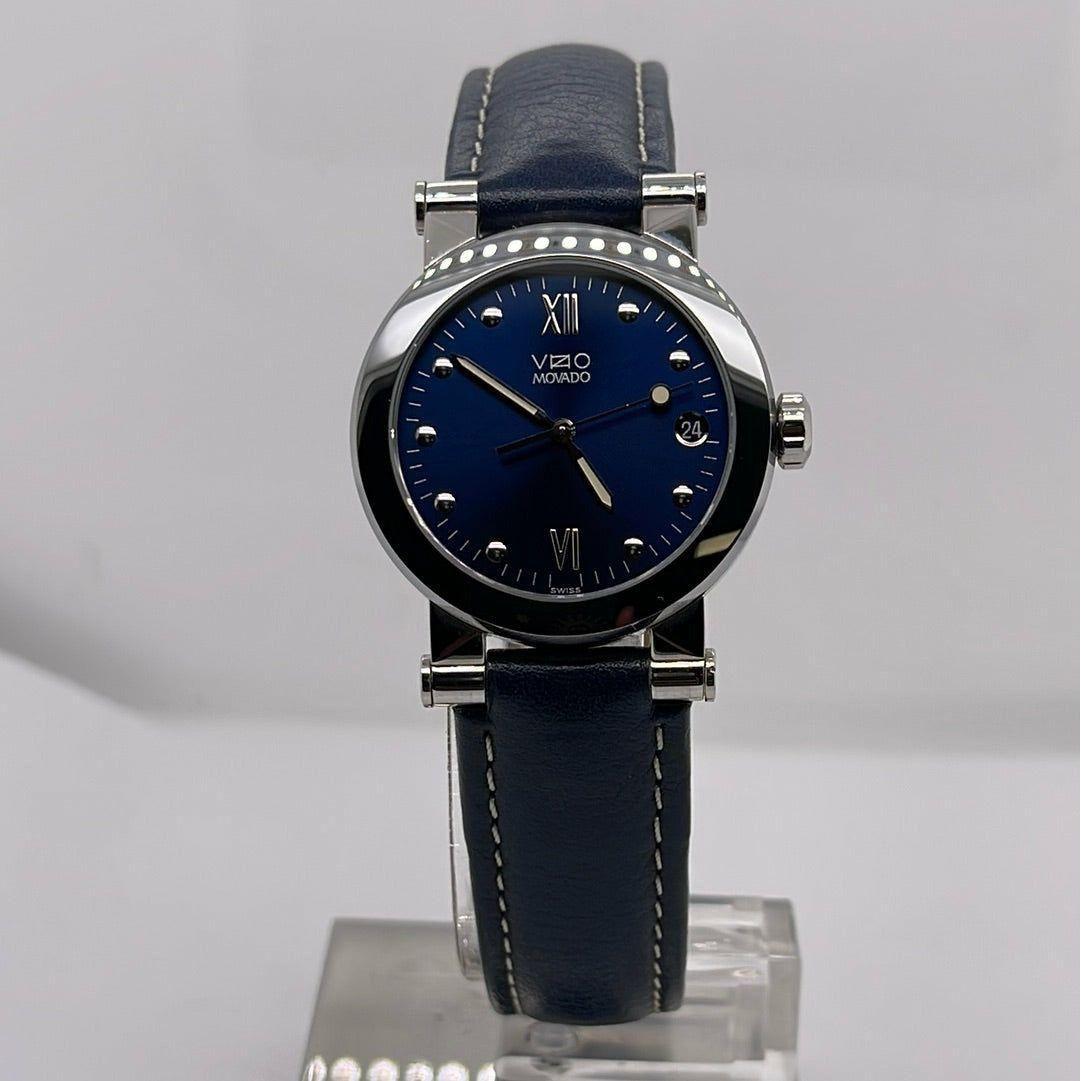 Movado Unisex Blue Dial Blue Leather Strap Quartz Watch 0604265