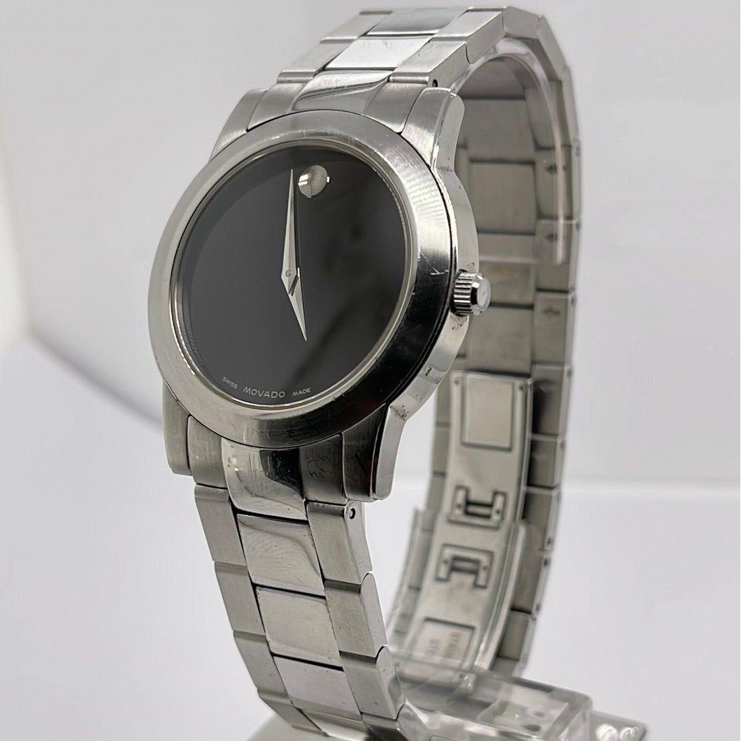 Movado Junior Support Men's Black Dial Silver Stainless Steel Bracelet Quartz Watch 84E41893