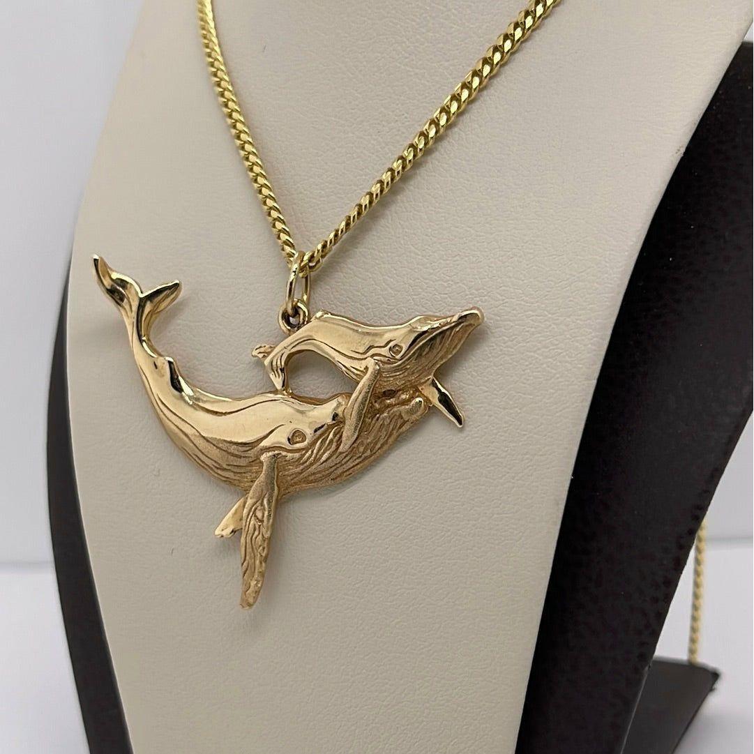 14K Yellow Gold Whale Mom & Child Charm Pendant P009