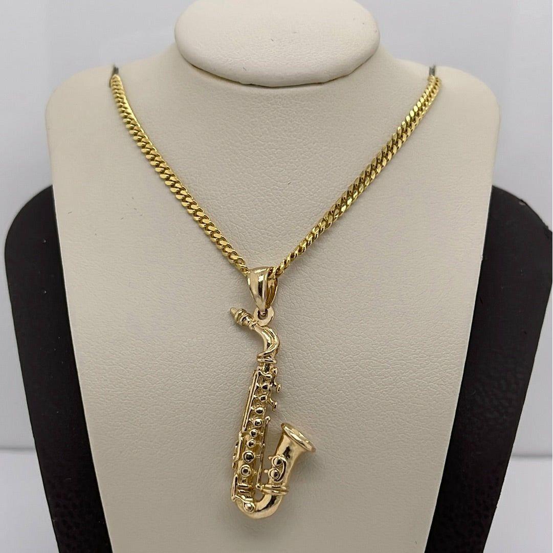 14K Yellow Gold Saxophone Charm Pendant P042