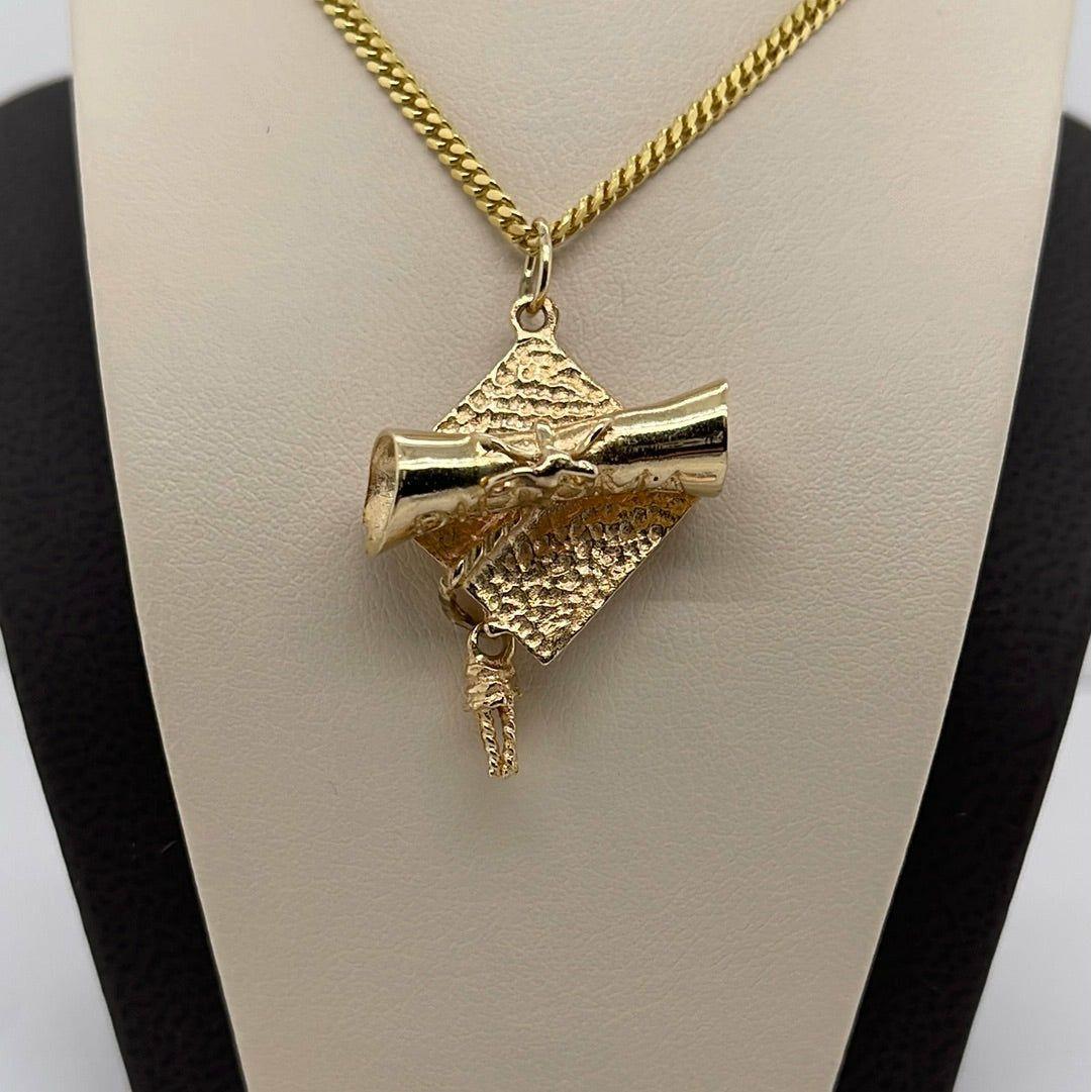 14K Yellow Gold Graduation Diploma & Cap Charm Pendant P051