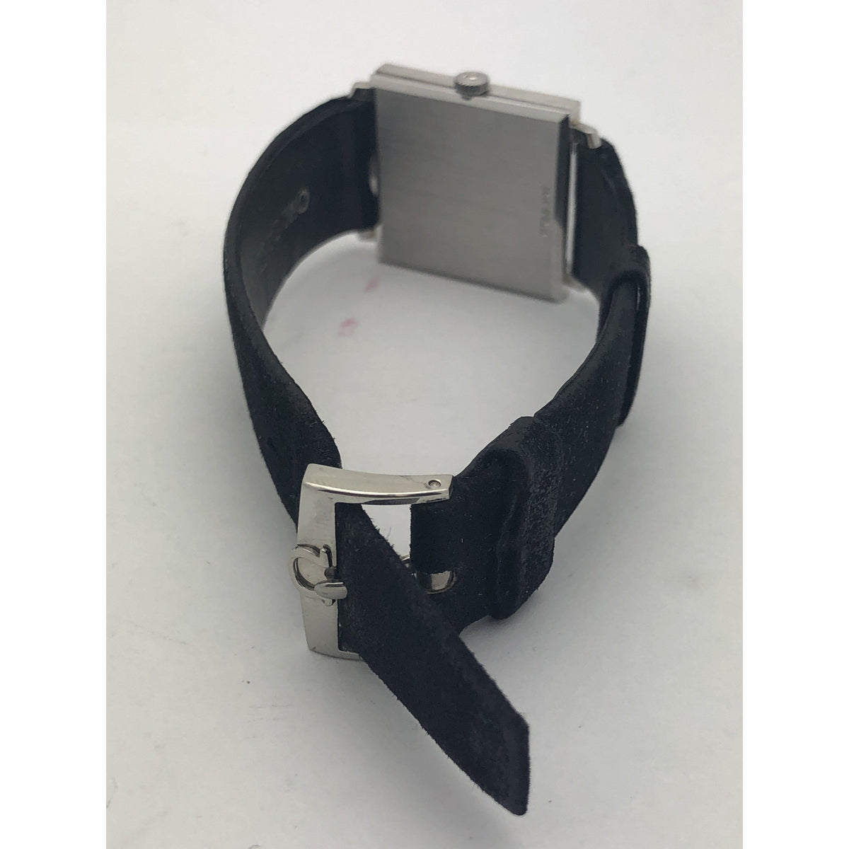 Omega Ladies Silver Tone Dial Black Suede Leather Strap 14K Gold Case Watch