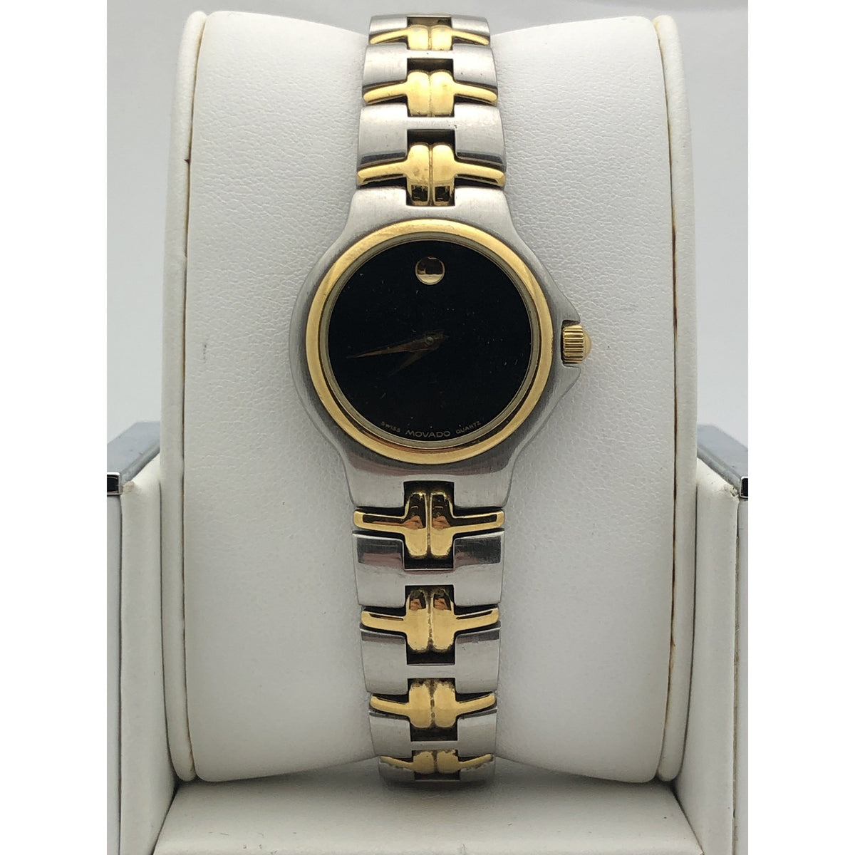 Movado Ladies Black Museum Dial Two Tone Stainless Steel Bracelet Watch 0601926
