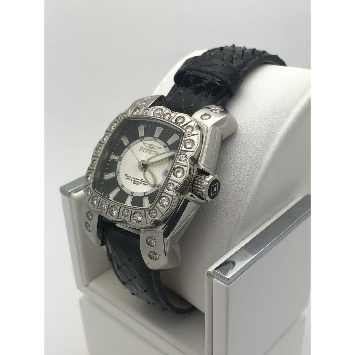 Invicta Men's Black Dial Black Leather Band Stainless Steel Case Watch 3185