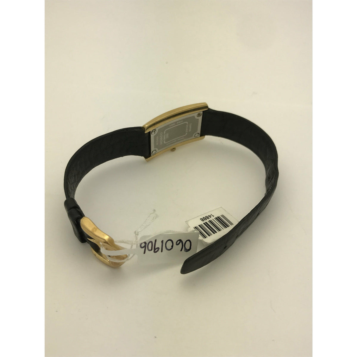 Movado Ladies Eliro Rectangle Black Dial Black Leather Strap Watch 0601906