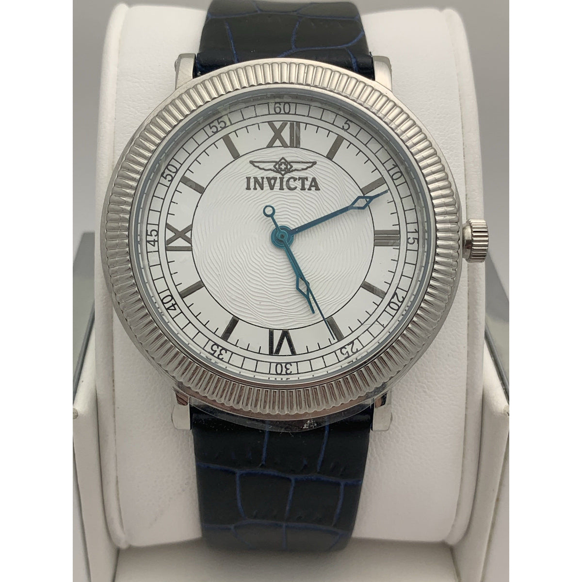 Invicta White Dial Dark Blue Leather Strap Watch 0065