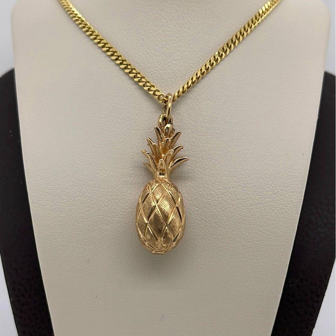 14K Yellow Gold Pineapple Charm Pendant P001