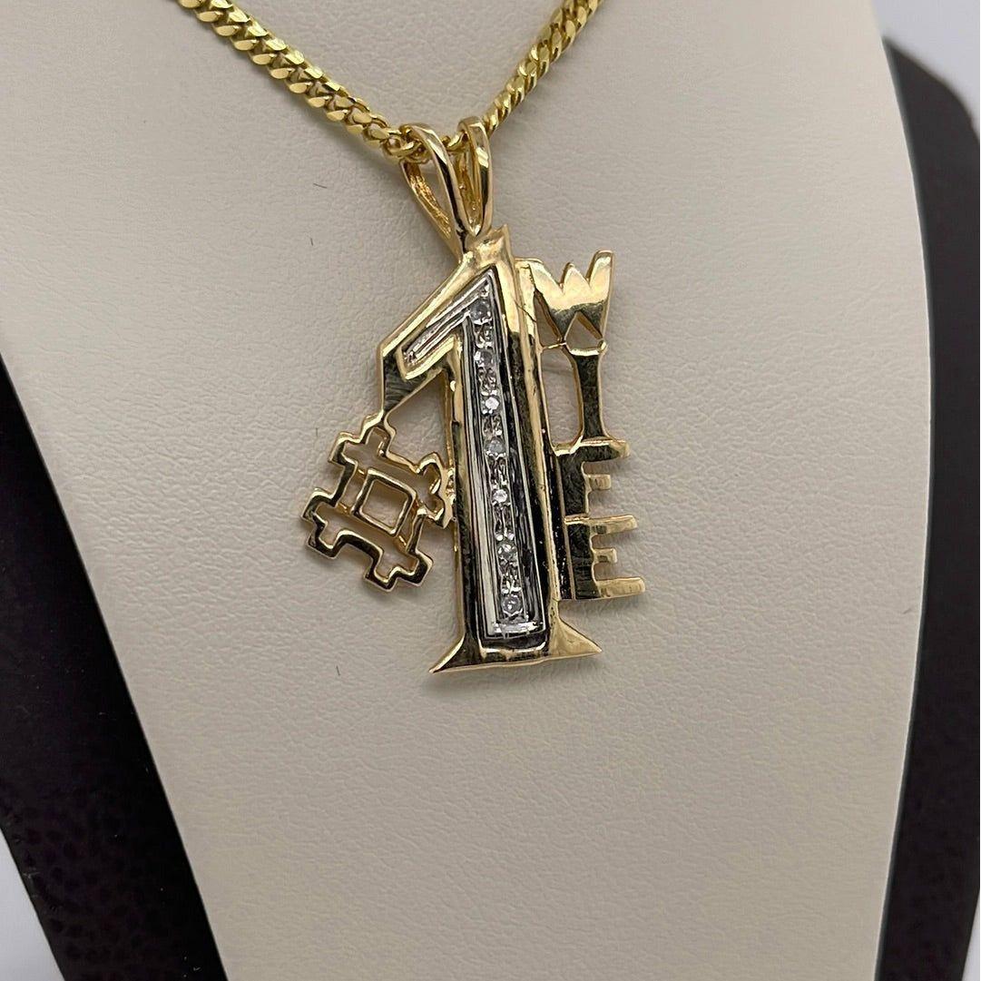 14K Yellow Gold #1 Wife Charm Pendant P011