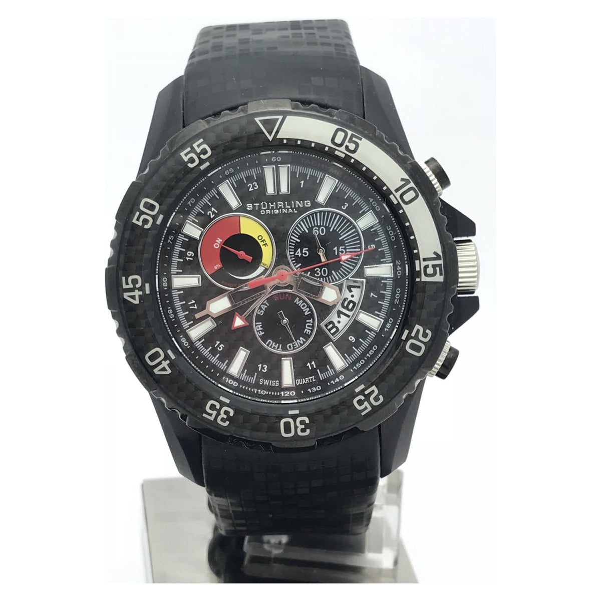 Stuhrling Krysterna Black Dial Black Leather Strap Men's Watch 517B