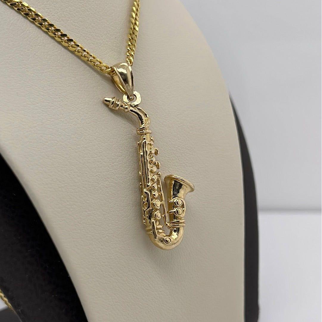 14K Yellow Gold Saxophone Charm Pendant P042