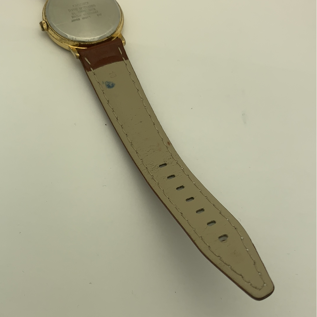 Casio Unisex White Dial Brown Leather Strap Watch MTP-1095