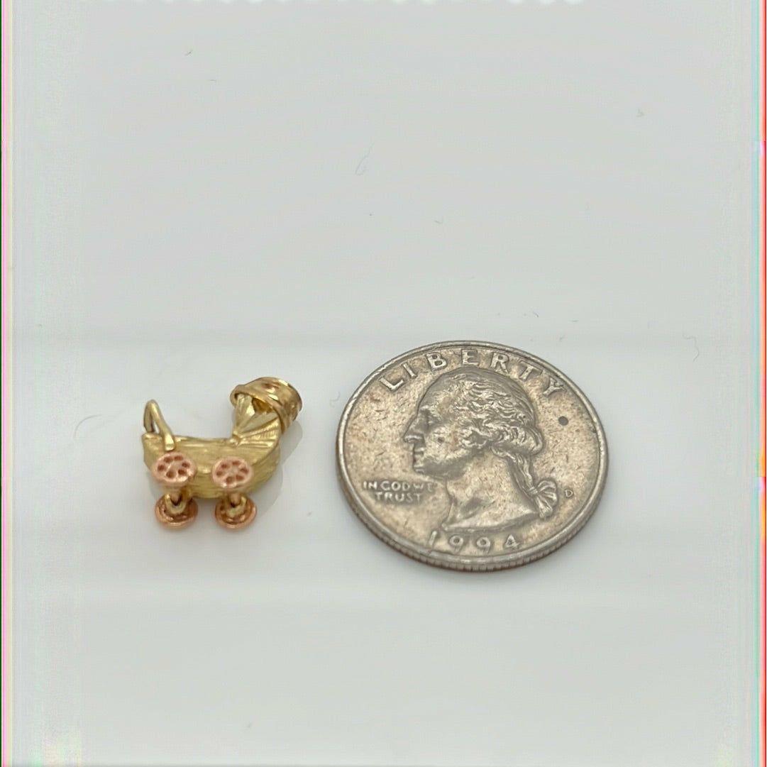 14K Two Tone Yellow/Rose Gold Baby Carriage Charm Pendant P007