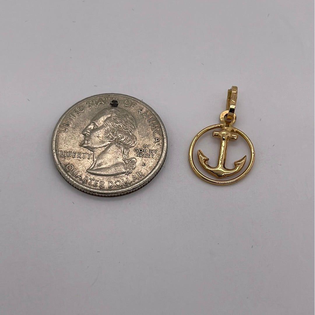 14K Yellow Gold Anchor Charm Pendant P037