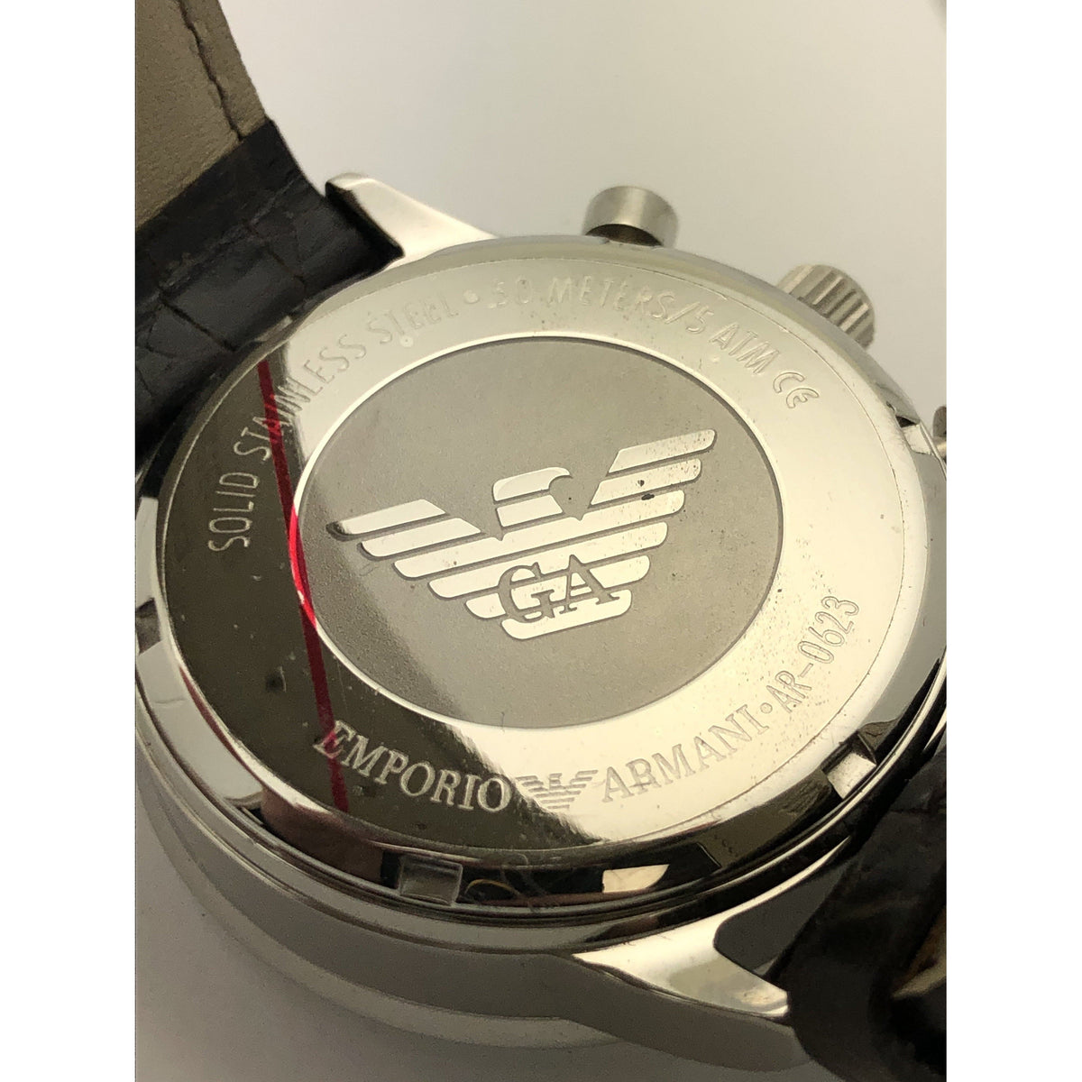 Emporio Armani Men's Green Dial Brown Genuine Leather Strap Watch AR-0623