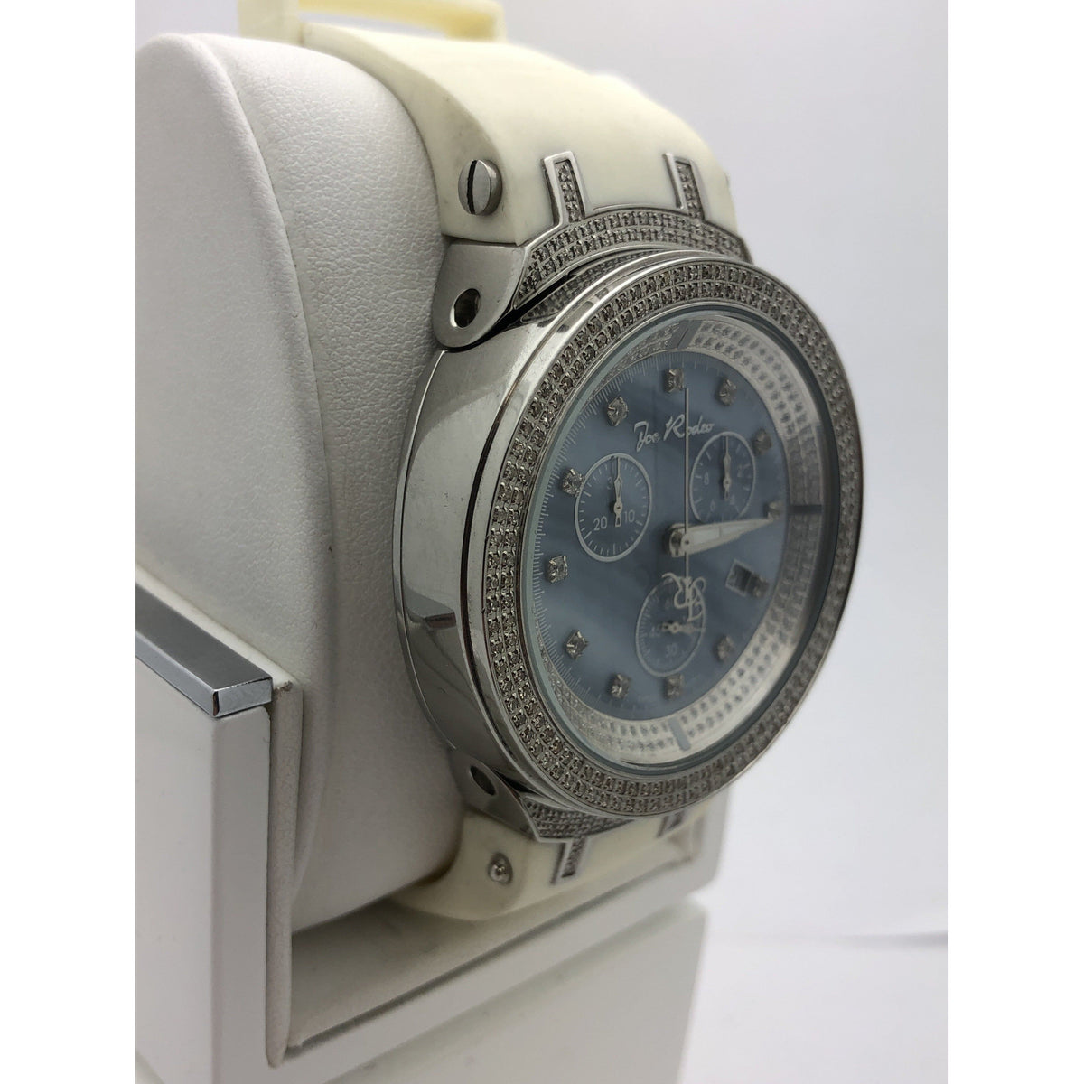 Joe Rodeo Men's Blue Mother of Pearl Dial White Rubber Band Watch JJM29