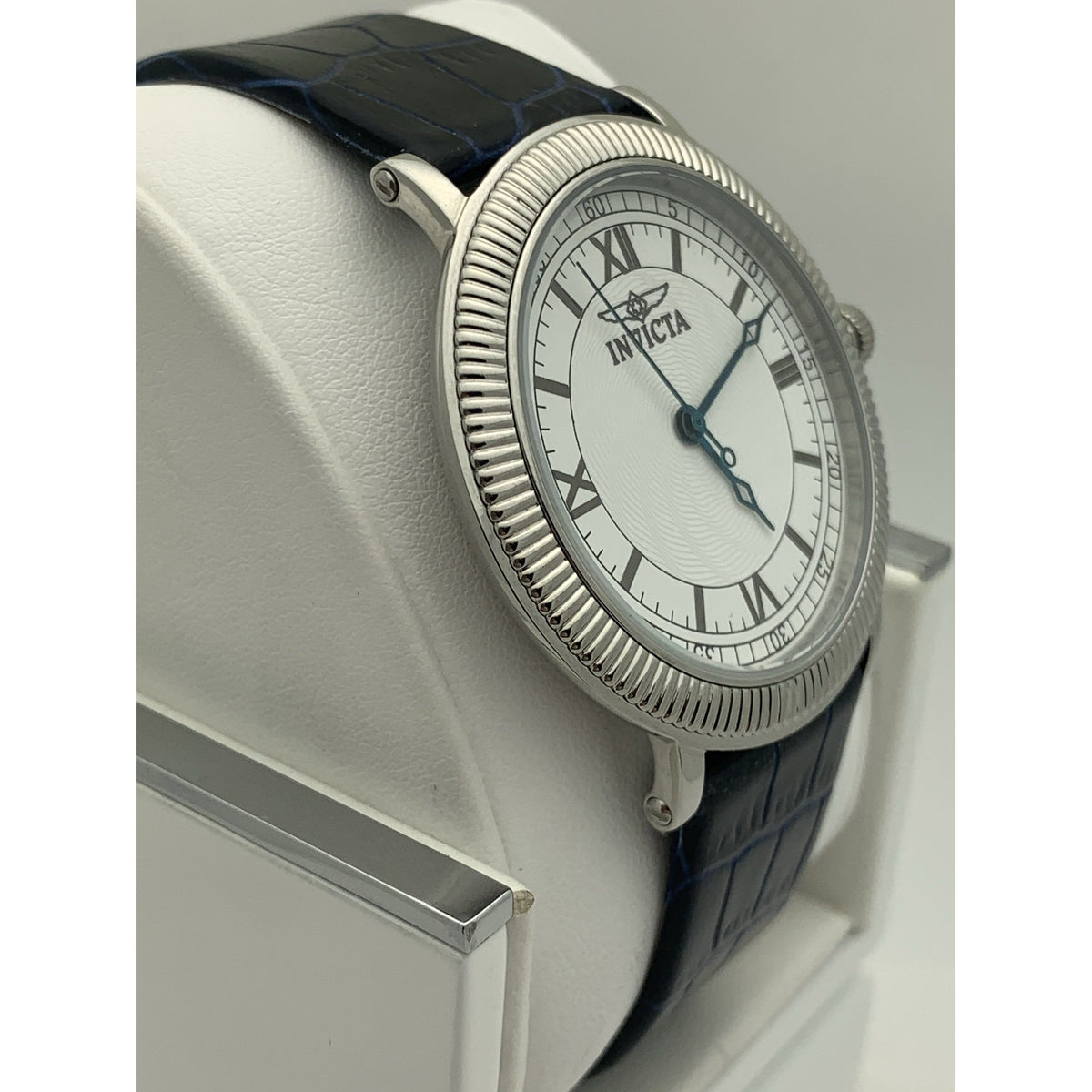 Invicta White Dial Dark Blue Leather Strap Watch 0065