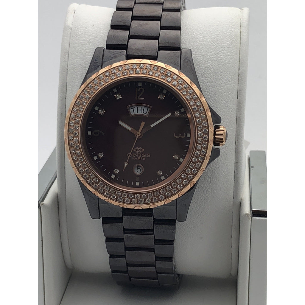 Oniss Ladies Ceramic Date Indicator Maroon Dial Watch ON6200  display picture 3