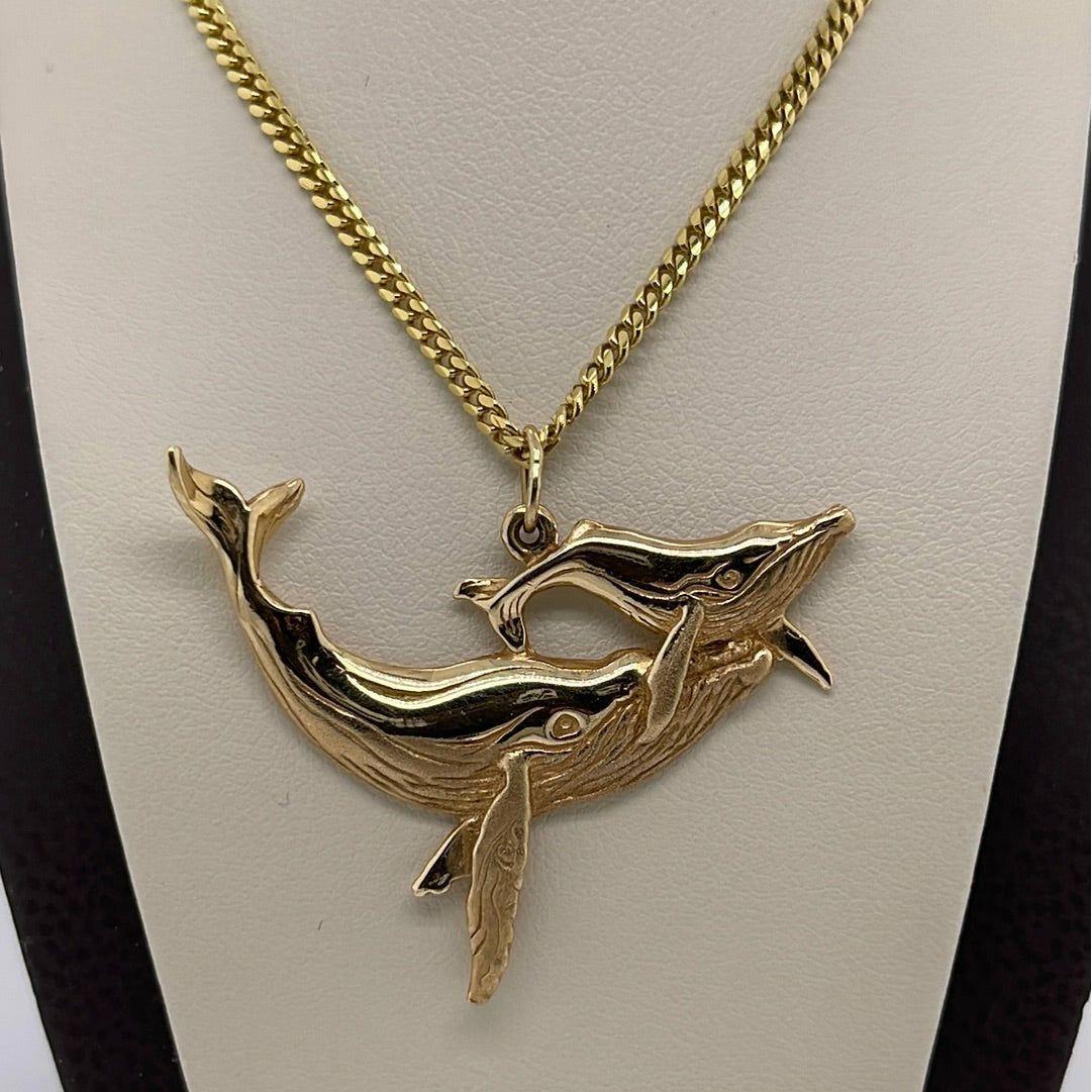 14K Yellow Gold Whale Mom & Child Charm Pendant P009