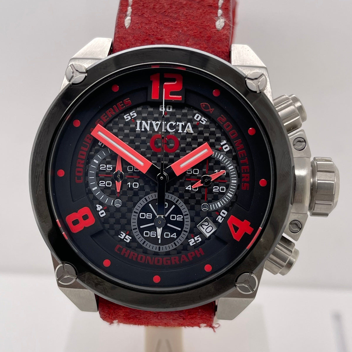 Invicta Men's Corduba Black Dial Red Leather Strap Quartz Watch 22164
