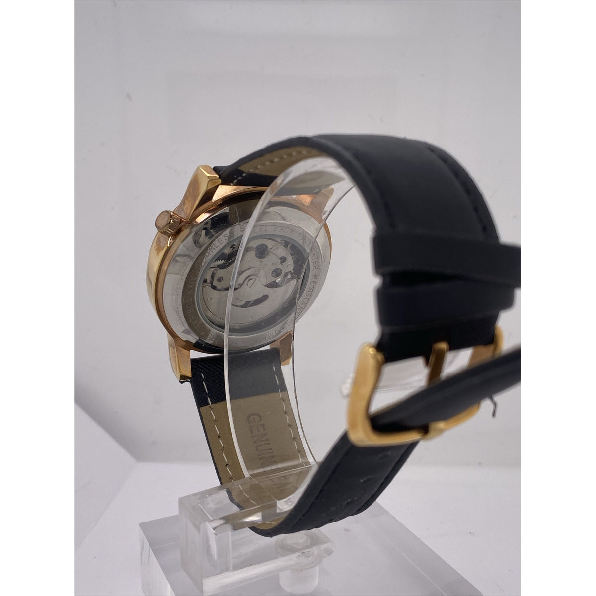 Akribos Ladies Silver Tone Dial Black Leather Strap Automatic Watch AK475RG