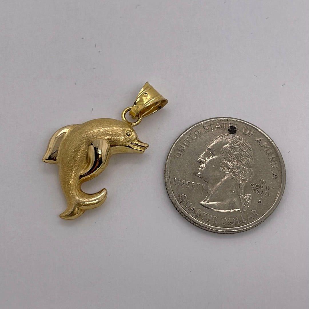 14K Yellow Gold Dolphin Charm Pendant P008