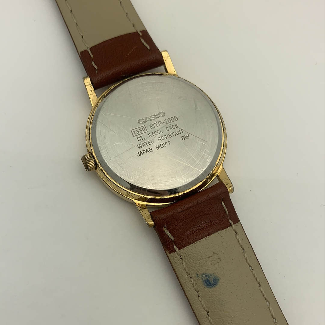 Casio Unisex White Dial Brown Leather Strap Watch MTP-1095