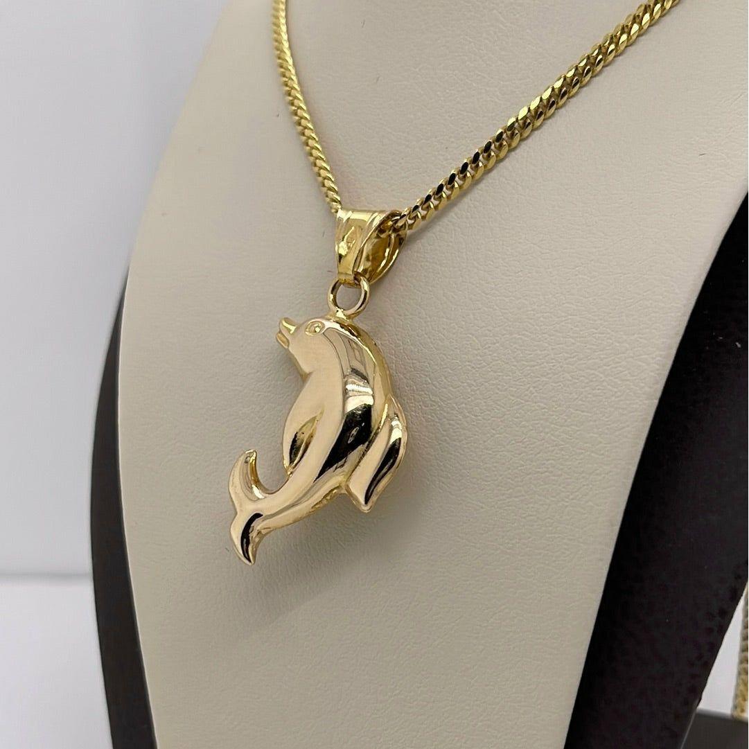 14K Yellow Gold Dolphin Charm Pendant P008