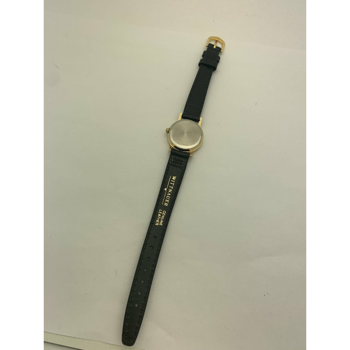 Wittnauer Ladies Gold Tone Dial Black Genuine Leather Band Watch