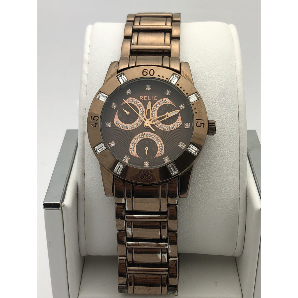 Ladies Beautiful Rhinestone face Relic Tan/light Brown Watch Ladies Beautiful Rhinestone face Relic Tan/light Brown Watch  main image 4