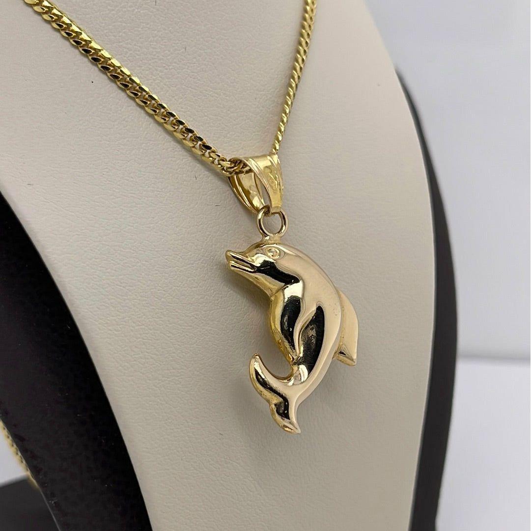 14K Yellow Gold Dolphin Charm Pendant P008