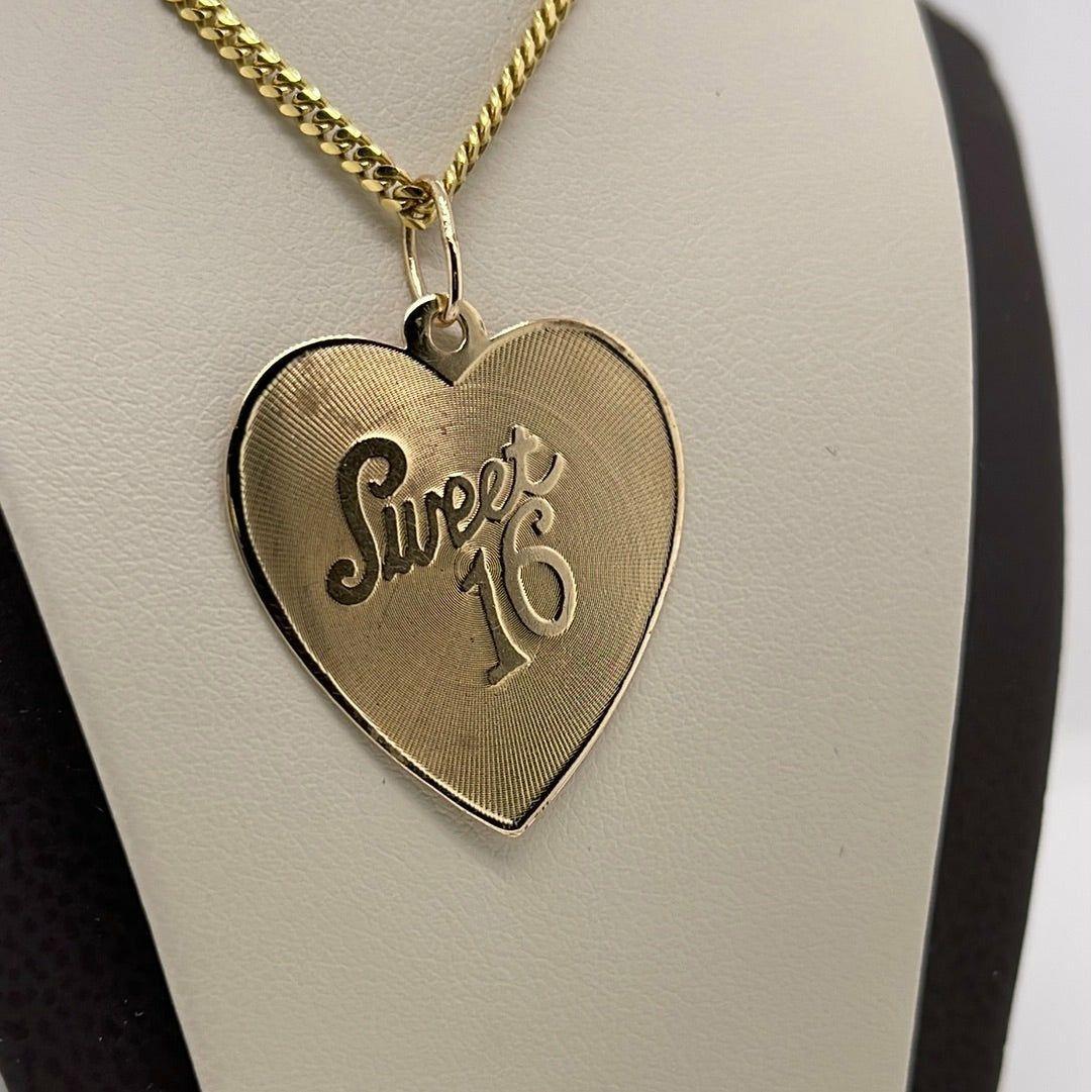 14K Yellow Gold Sweet 16 Charm Pendant P017