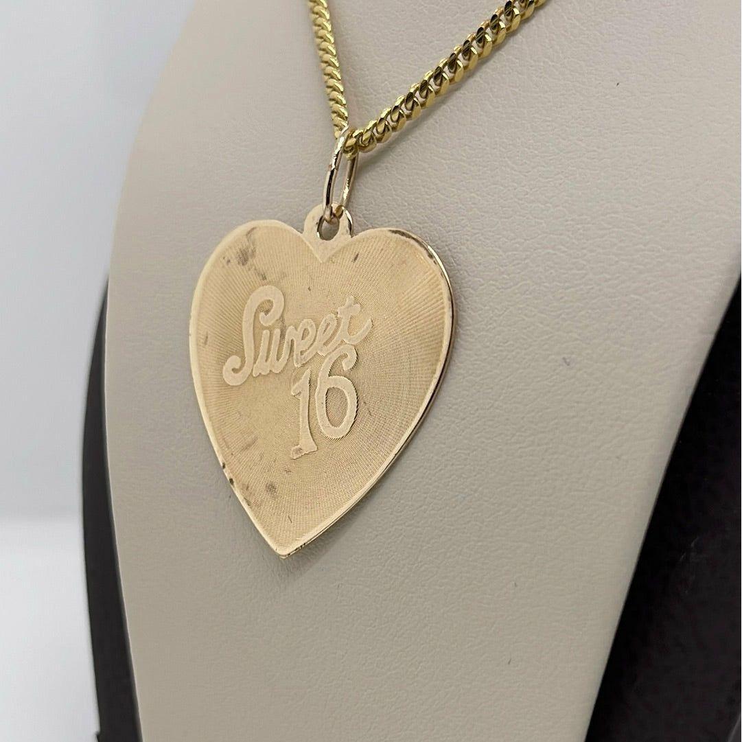 14K Yellow Gold Sweet 16 Charm Pendant P017