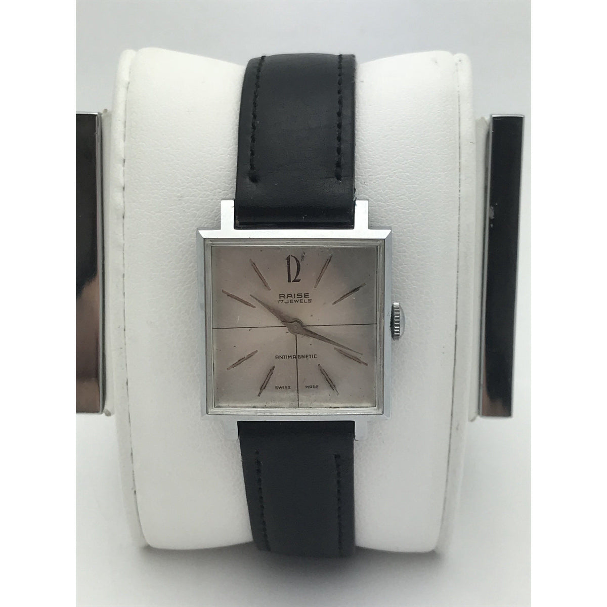 Raise Unisex 17 Jewels Antimagnetic Silver Dial Black Leather Band Watch 2244