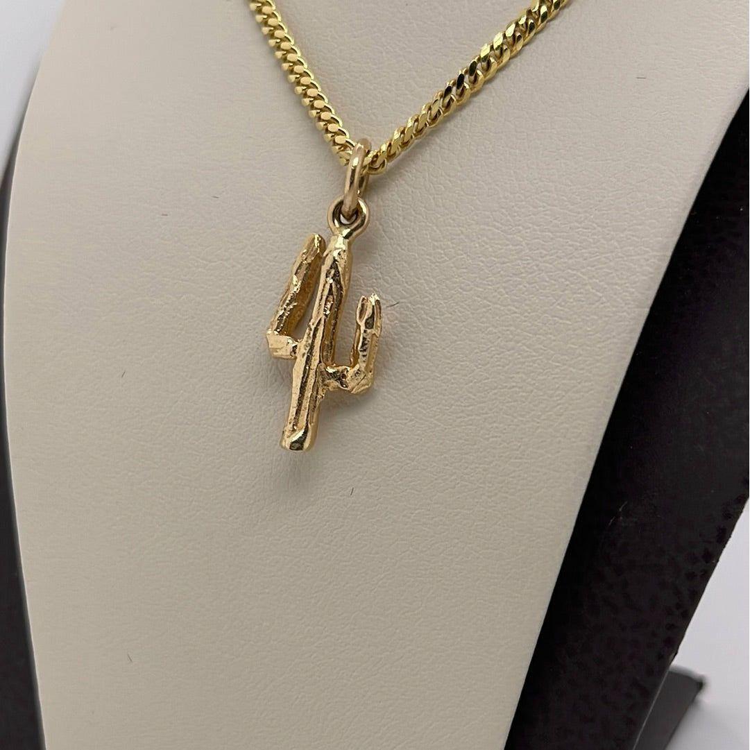 14K Yellow Gold Cactus 3 Branches Charm Pendant P038