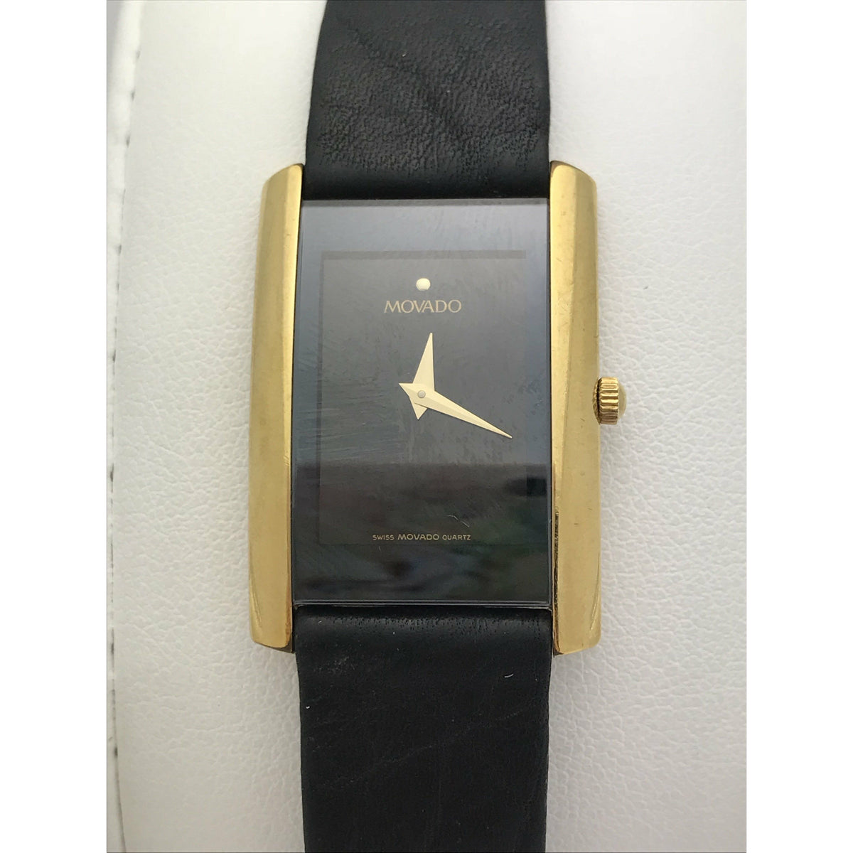 Movado Ladies Eliro Rectangle Black Dial Black Leather Strap Watch 0601906