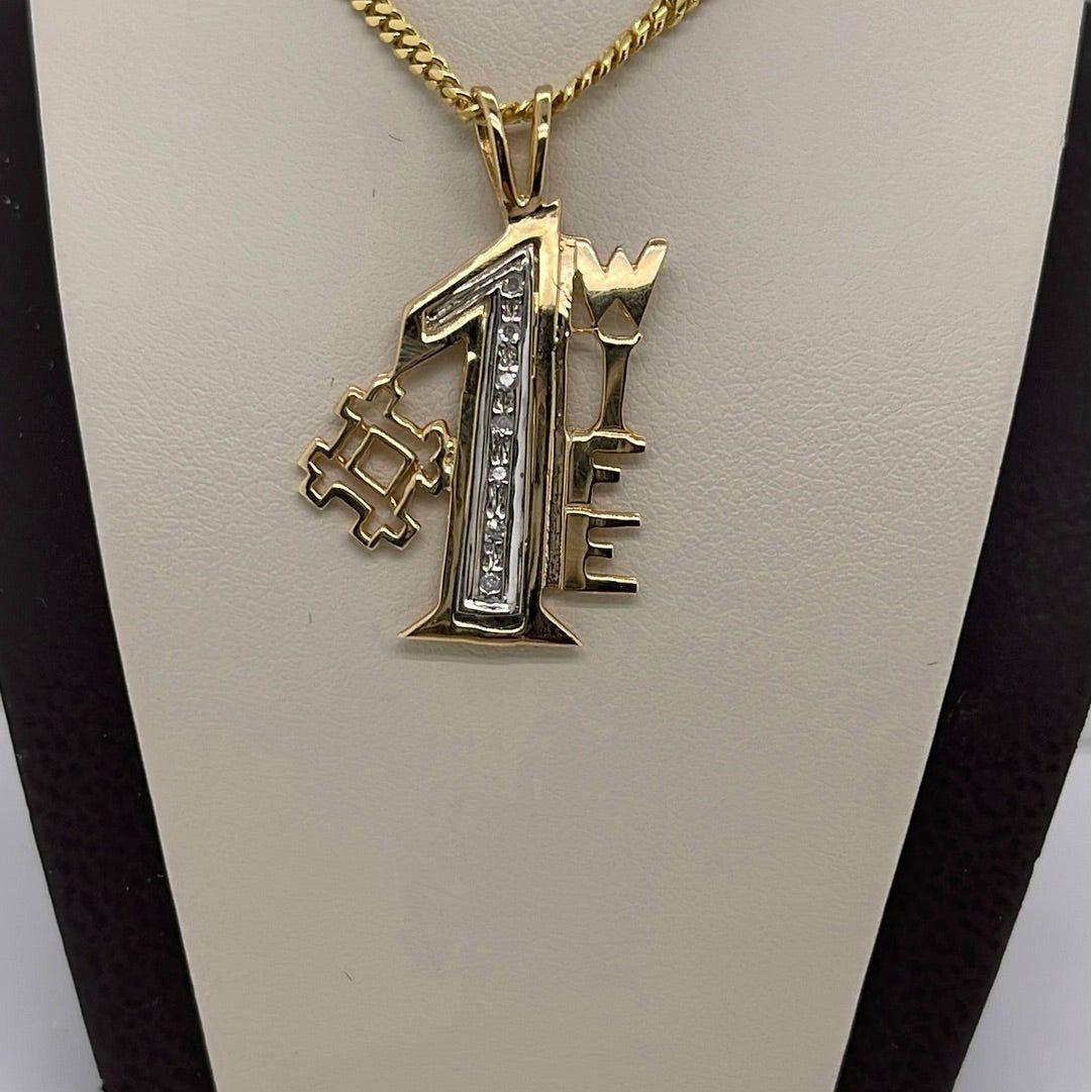 14K Yellow Gold #1 Wife Charm Pendant P011