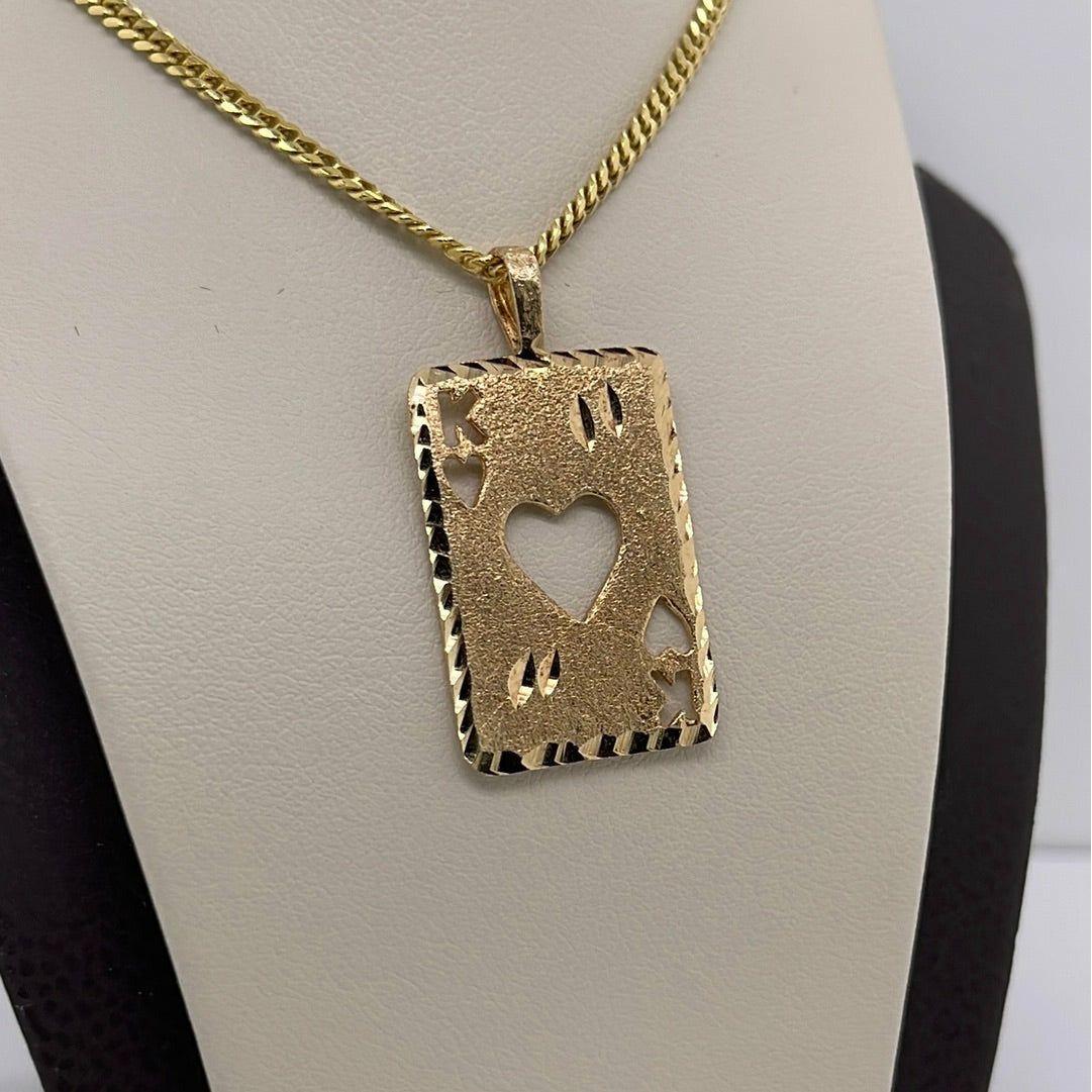 14K Yellow Gold King Playing Card Charm Pendant P030