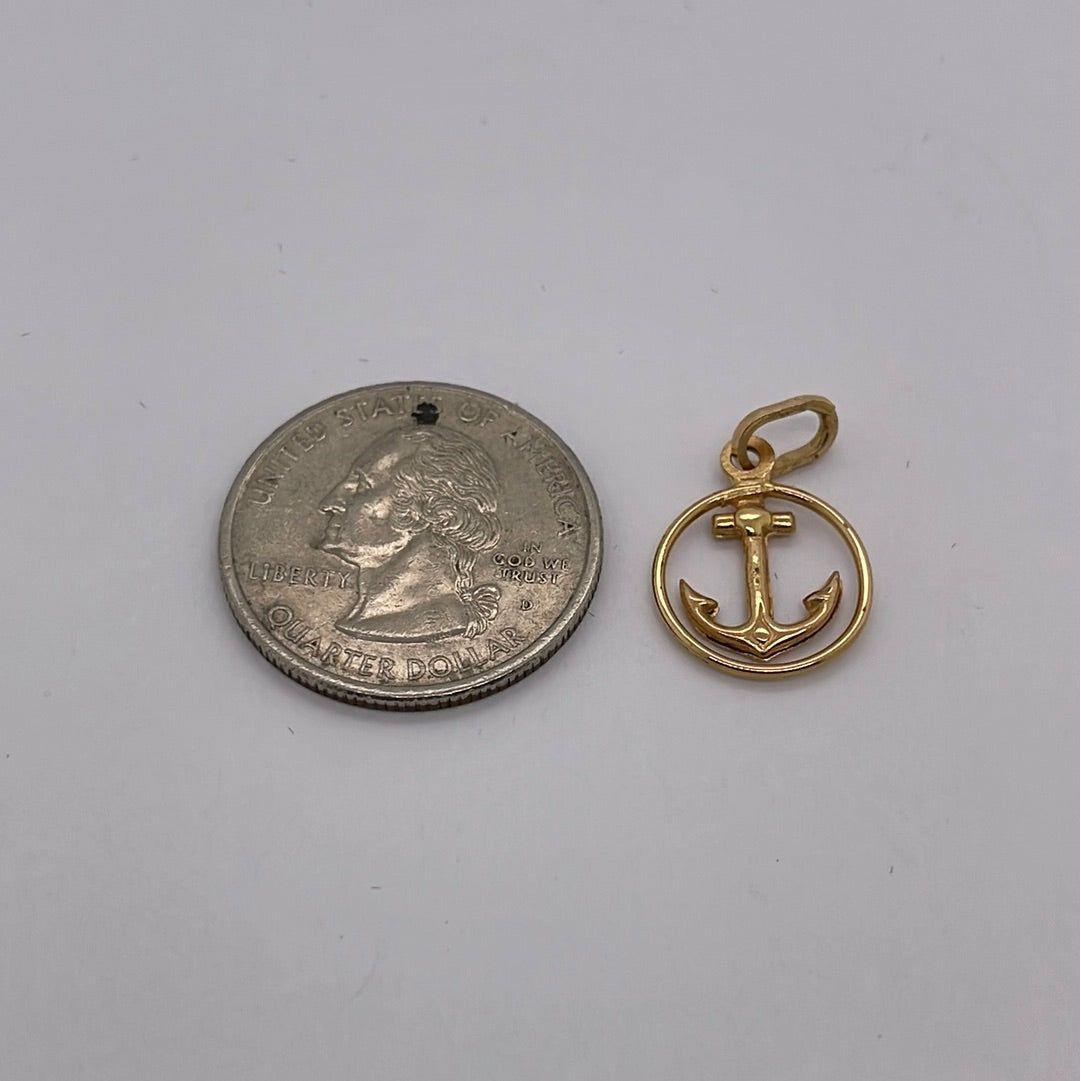 14K Yellow Gold Anchor Charm Pendant P037