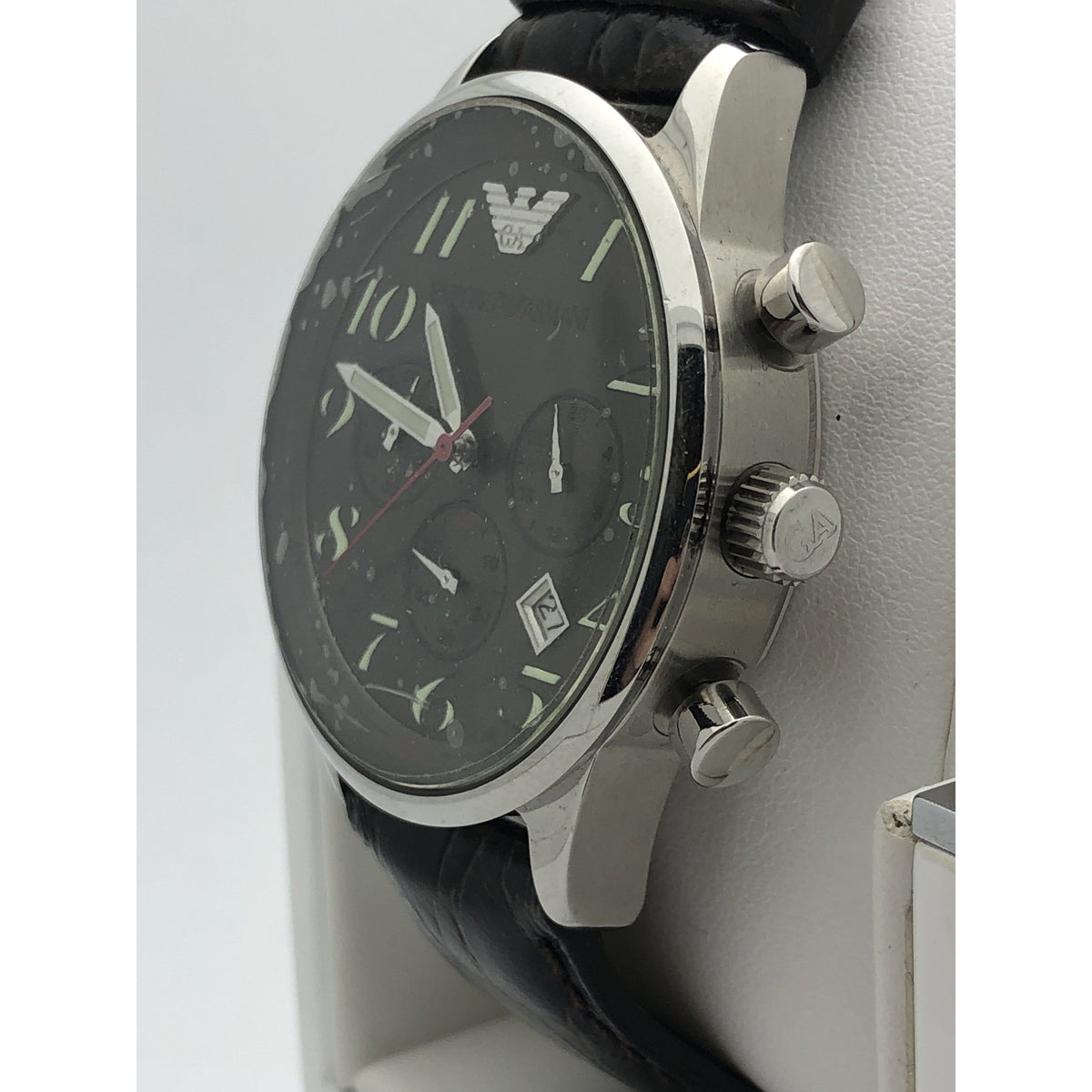 Emporio Armani Men's Green Dial Brown Genuine Leather Strap Watch AR-0623