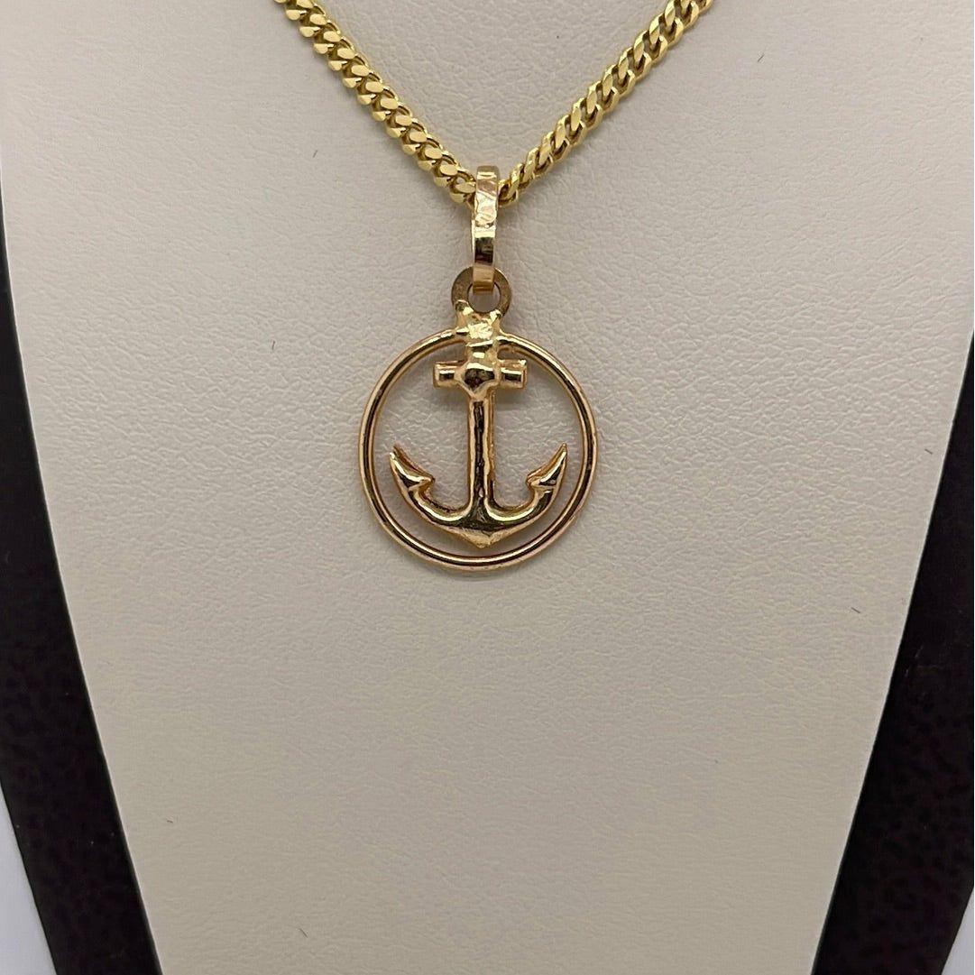 14K Yellow Gold Anchor Charm Pendant P037