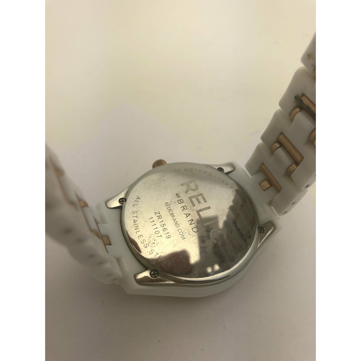 Relic White Dial Stainless Steel Case Resin Two Tone Band Watch 111107