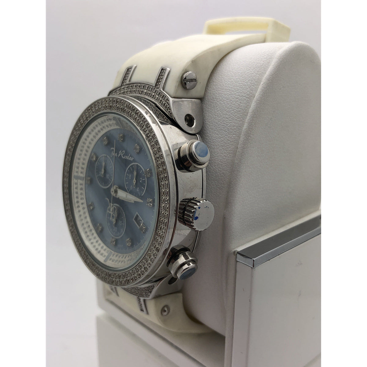 Joe Rodeo Men's Blue Mother of Pearl Dial White Rubber Band Watch JJM29