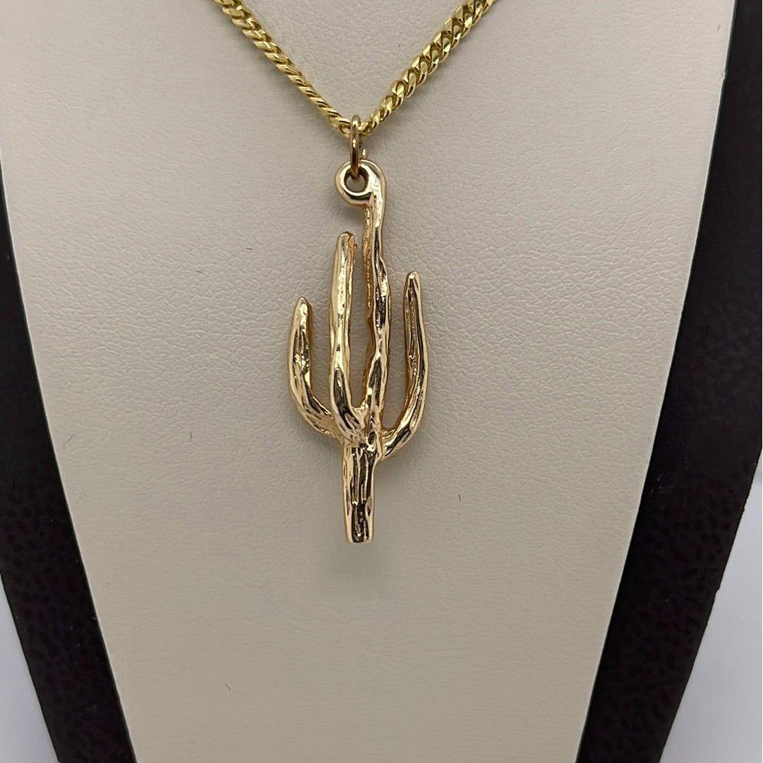14K Yellow Gold Cactus 4 Branches Charm Pendant P035