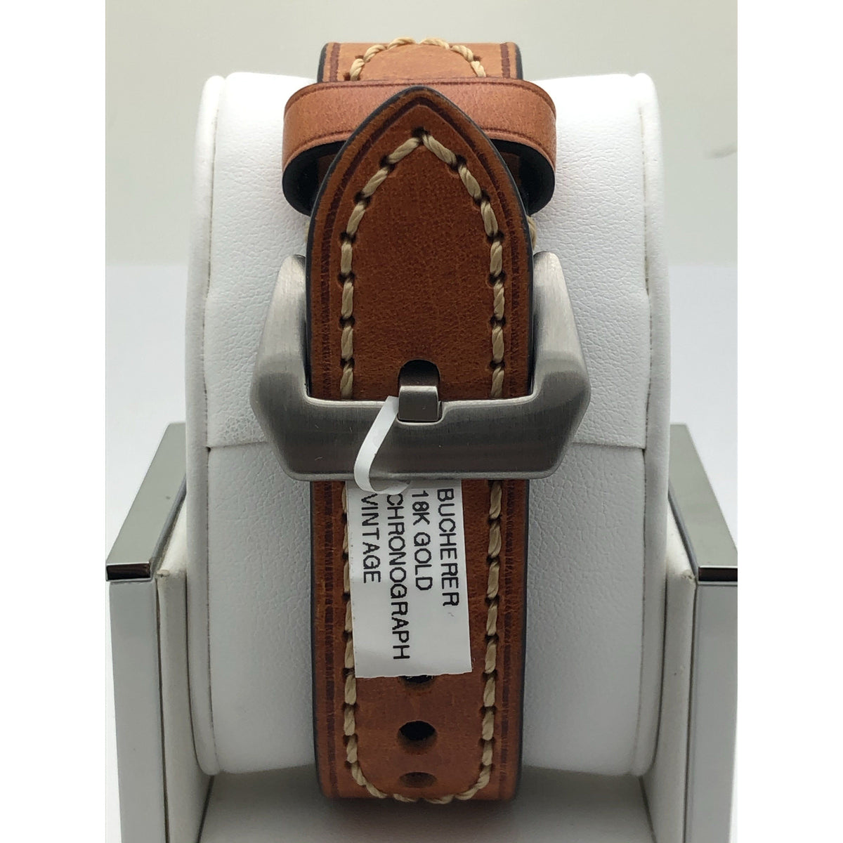 Bucherer Men's Vintage 18K Gold Chronograph Light Brown Leather Strap Watch