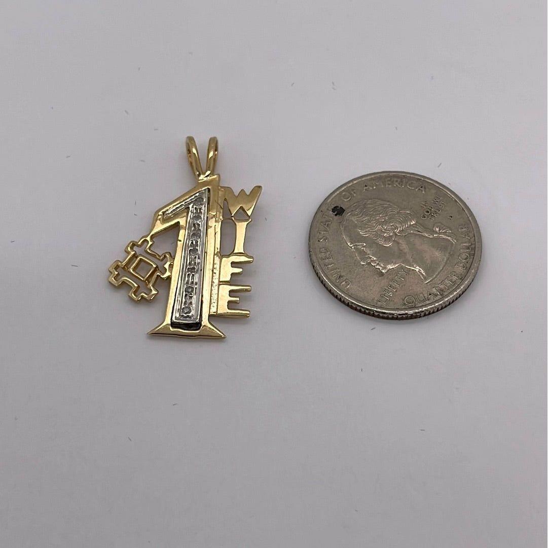 14K Yellow Gold #1 Wife Charm Pendant P011