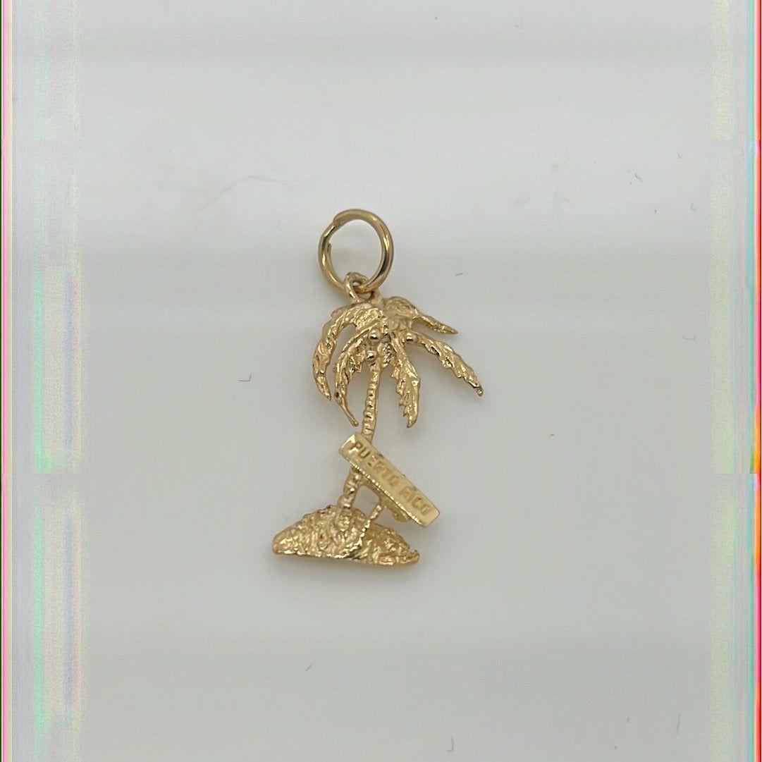 14K Yellow Gold Puerto Rico Palm Tree Charm Pendant P018