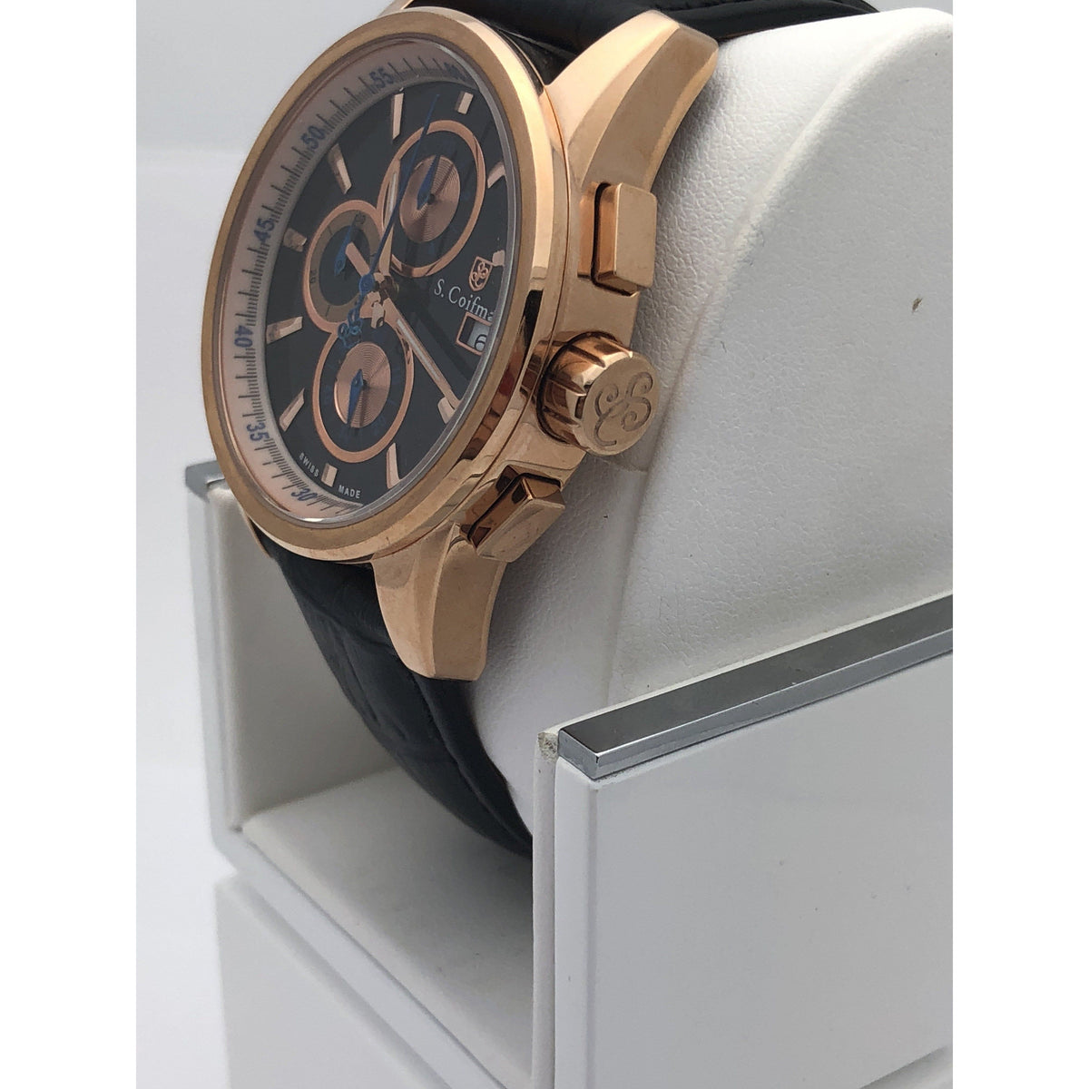 S. Coifman By Invicta Men's Black Leather Stainless Steel Case Watch SC0257