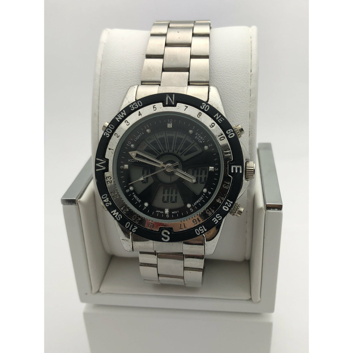 Kontas Men's Black Dial Silver Tone Stainless Steel Watch KTS-059