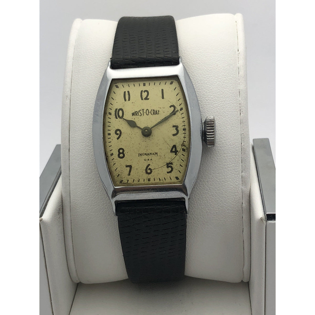 Wristocrat Men's Yellow Dial Stainless Steel Black Genuine Leather Watch 1036